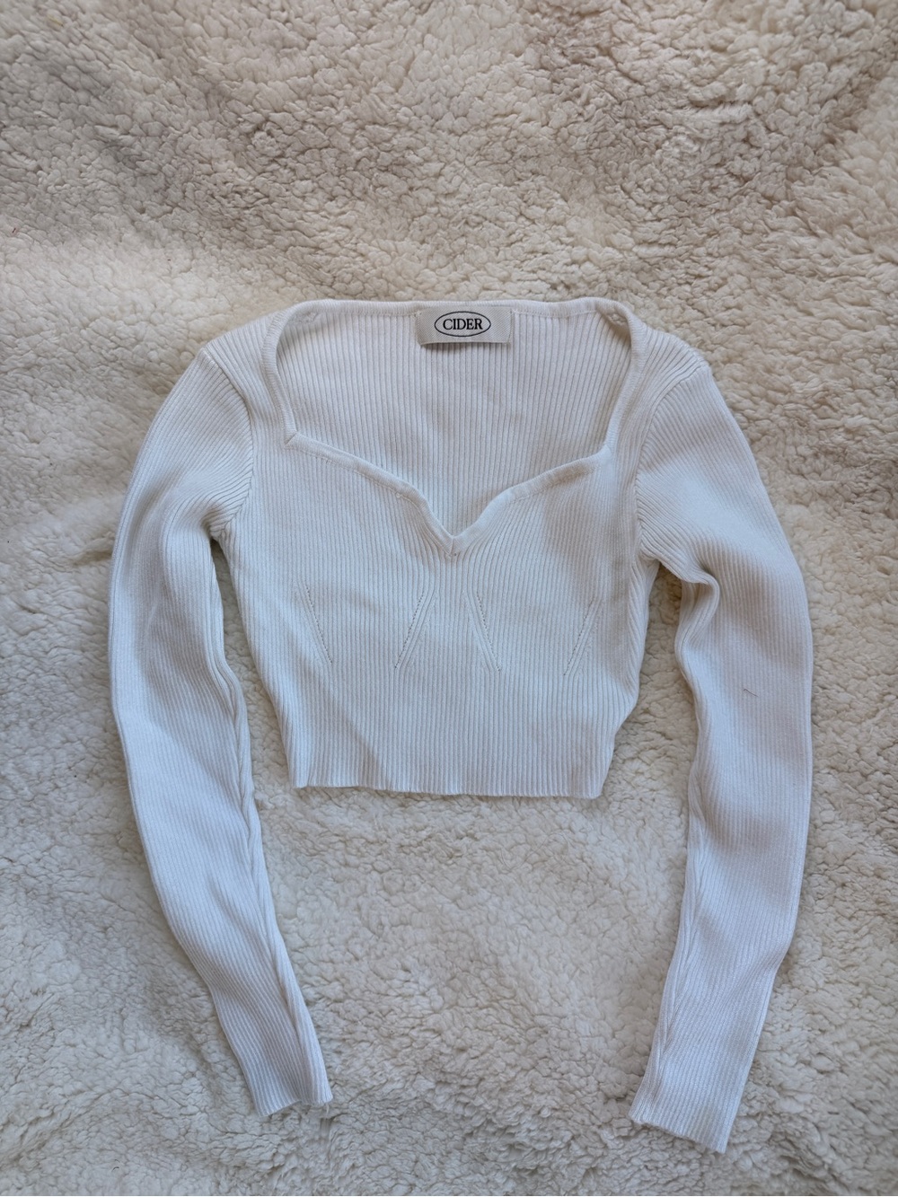 Cider Cream Ribbed Sweetheart-Neck Crop Top